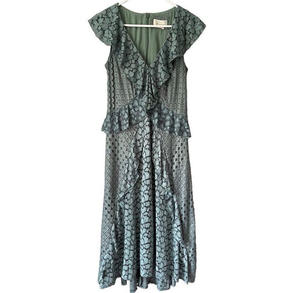 NEW Anthropologie Antoinette Ruffled Midi Dress size M Green - Picture 4 of 15